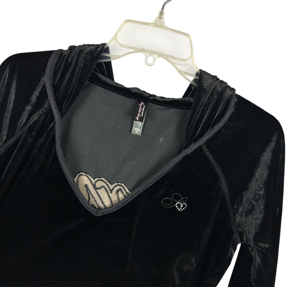 Victoria's Secret Y2K Sexy Little Things Sexy Lace Cut Out Black Velour Hoodie M - Picture 5 of 8